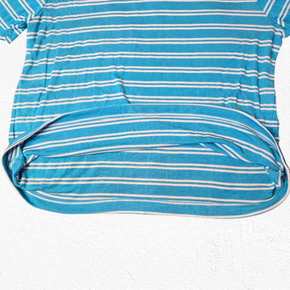 Y2K Vintage Blue White Striped Deadstock Crewneck Cut Sewn Knit T-Shirt Size XL - Picture 8 of 9